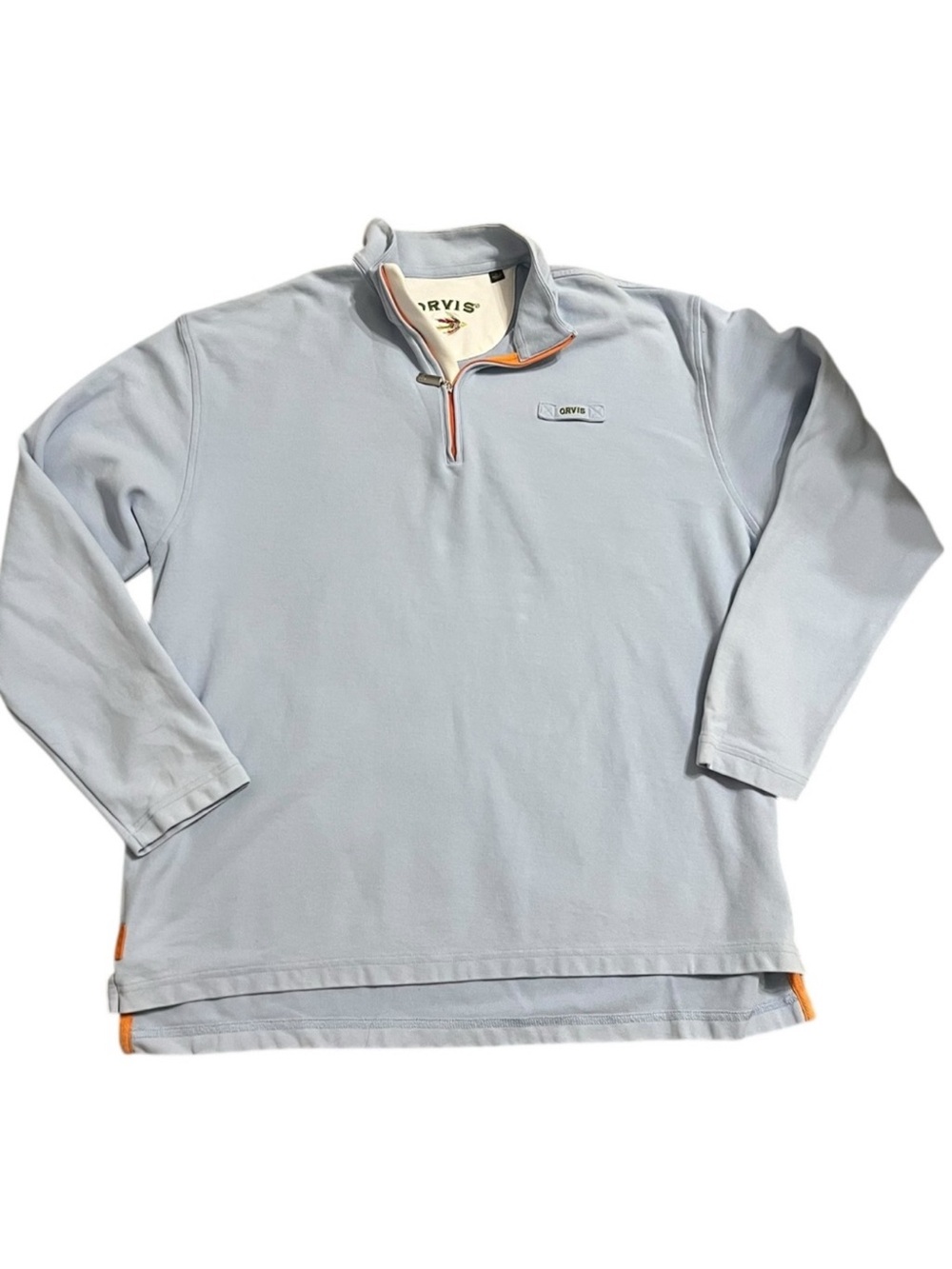 Orvis Light Blue Pullover with Orange Trim